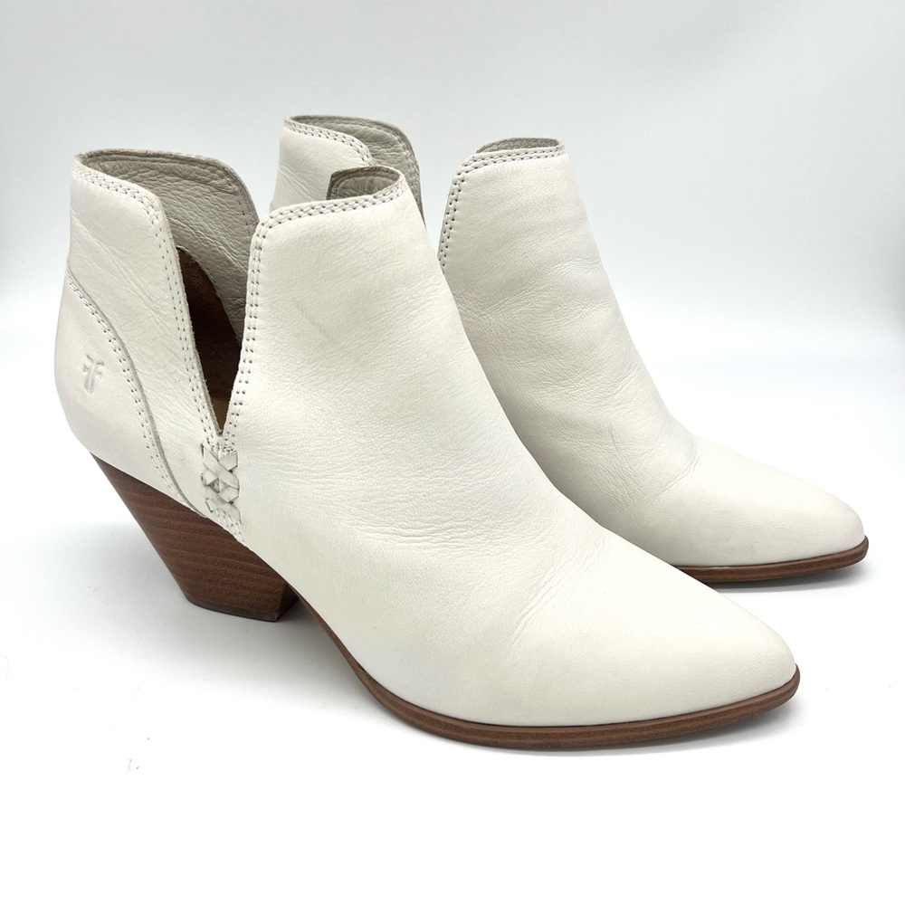 Cream White Frye Reina Cutout Booties Women’s Size 8 1/2 Leather Ankle Boots - Picture 1 of 7
